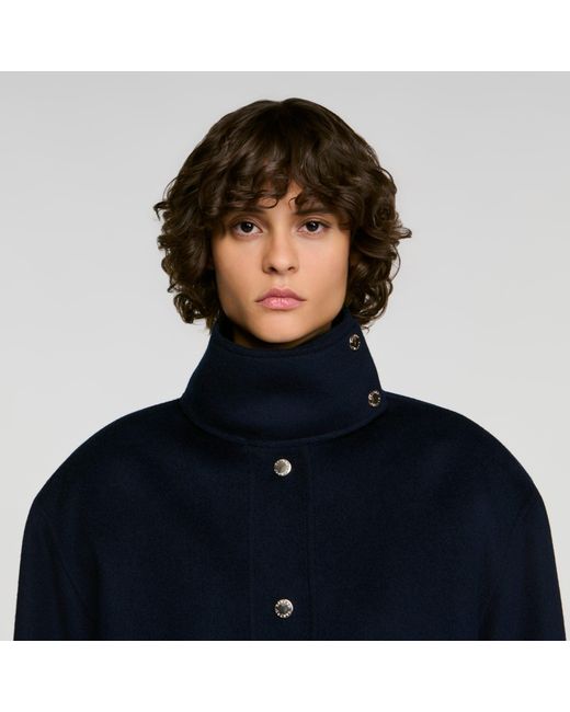 Sandro Black Double-Faced Standing Collar Coat