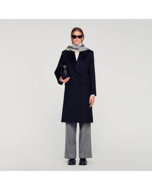 $680 Sandro Women's Green Ekin Wool/Cotton Blend Midi Coat Button 40  M9575H