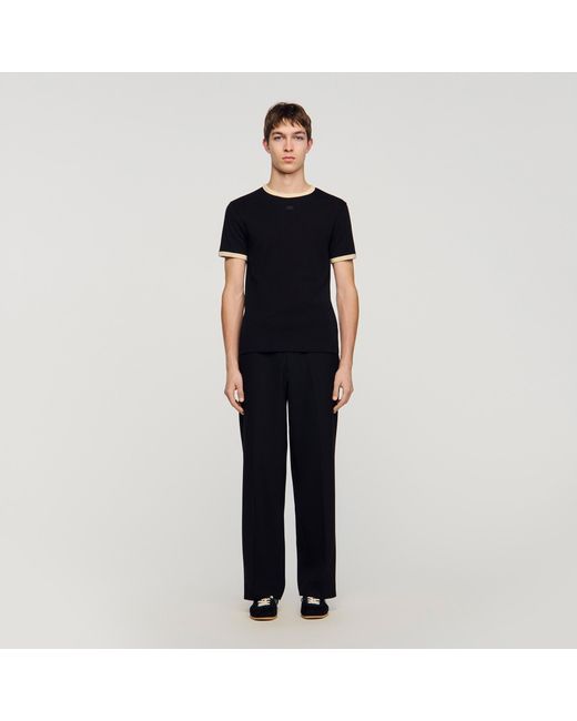 Sandro Black Two-Tone Patch T-Shirt for men