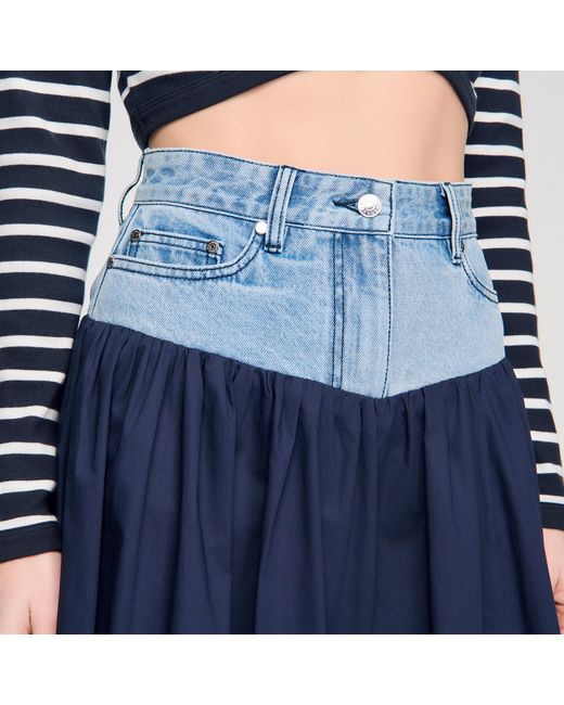 Sandro Blue Mixed-Material Maxi Skirt