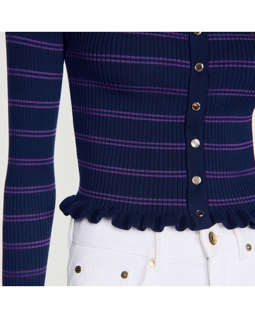 Sandro Blue Striped Knit Cardigan