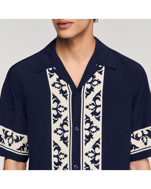Sandro Blue Loose-Fit Contrast Print Shirt for men
