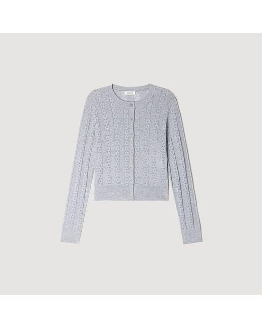 Sandro Blue Pointelle Knit Cardigan