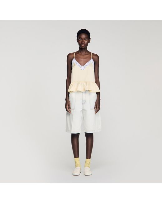 Sandro White Ruffled Top