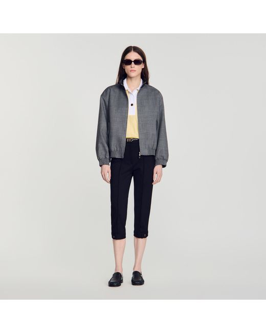 Sandro Blue Oversized Leather-Collar Jacket