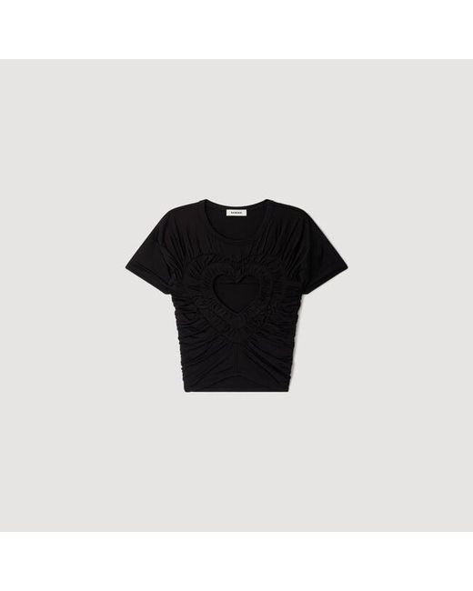 Sandro Blue Ruched Heart Cropped T-Shirt
