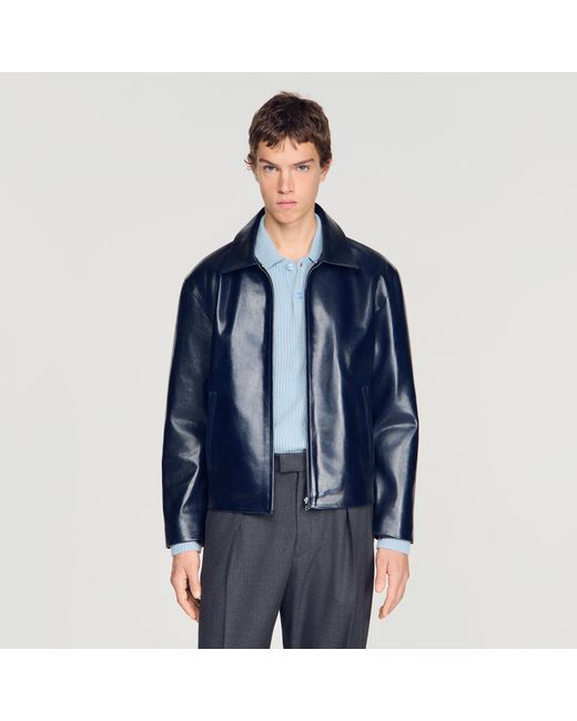 Sandro Blue Leather Jacket for men