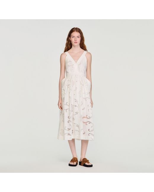 Sandro Natural Openwork Floral Cotton Maxi Dress
