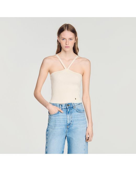 Sandro Blue Short Ribbed Knit Top