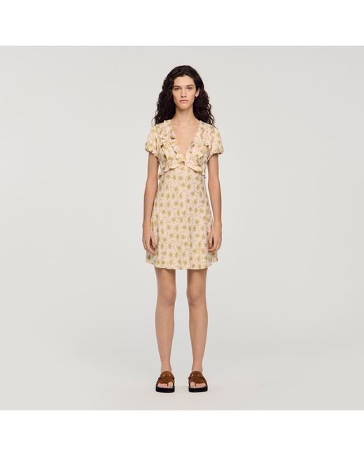 Sandro Natural Floral Print Short Dress