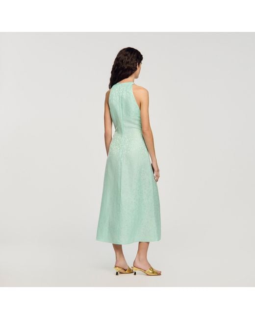 Sandro Green Floral Print V-Neck Maxi Dress