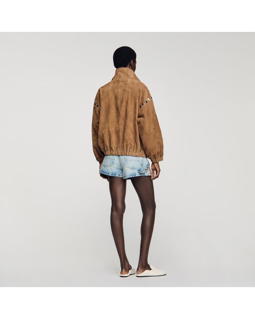 Sandro Natural Studded Suede Jacket