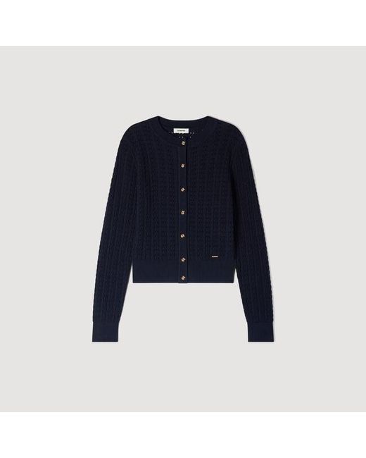 Sandro Blue Cropped Textured Knit Cardigan