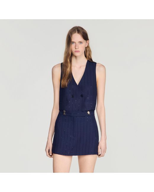 Sandro Blue Striped Sequin Skort