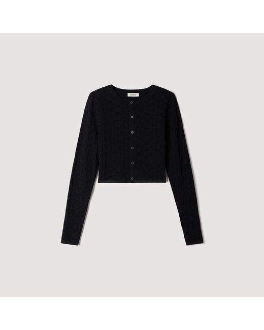 Sandro Blue Decorative Pointelle Cardigan