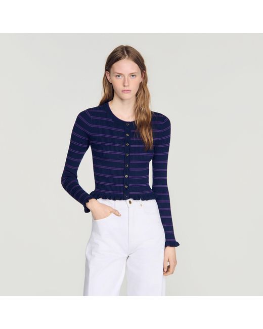 Sandro Blue Striped Knit Cardigan