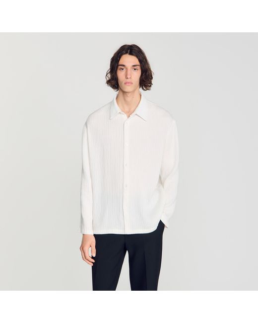 Sandro White Crinkled Loose-Fit Shirt for men