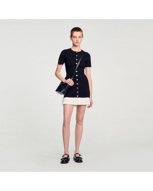 Sandro Black Pleated-Hem Mini Dress