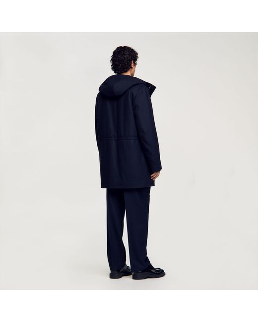 Parka en laine a capuche Sandro pour homme en coloris Bleu Lyst