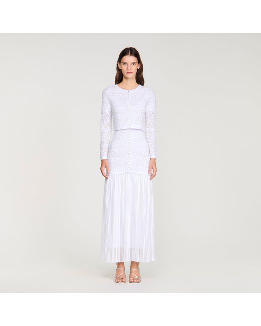 Sandro White Cropped Pearl Cardigan