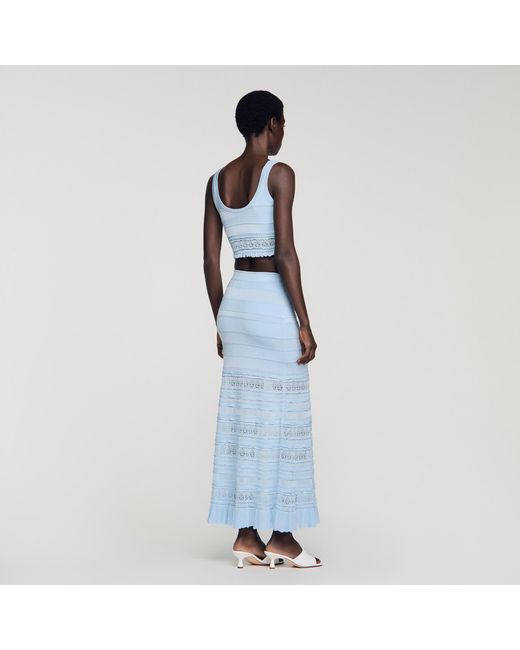 Sandro Blue Pointelle Knit Maxi Skirt