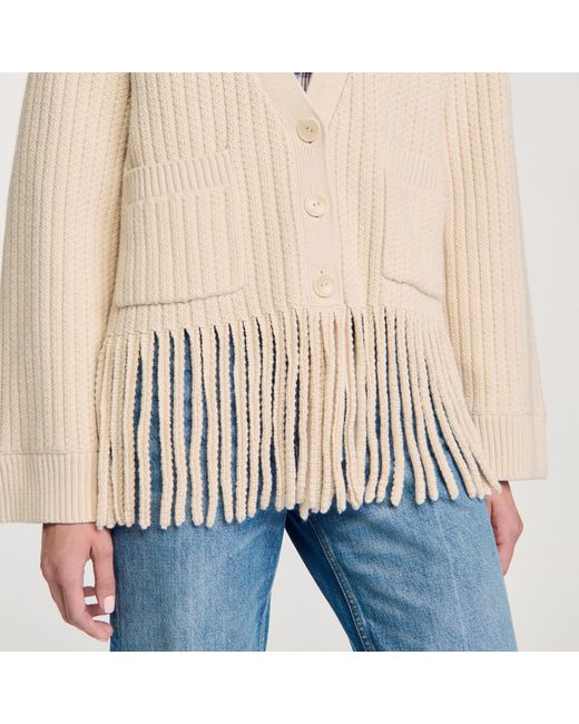 Sandro Blue Fringed Knit Cardigan