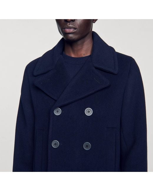 Sandro Blue Wool Pea Coat for men