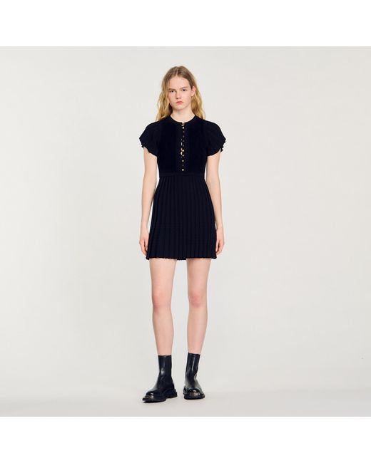 Sandro Blue Pleated Knit Dress