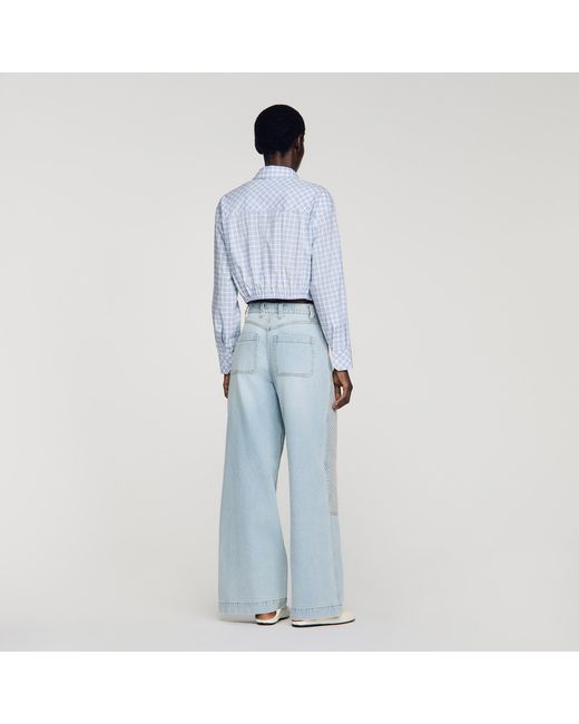 Sandro Blue Faded Straight Rhinestone Jeans