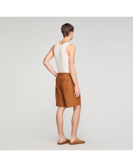 Sandro Orange Elastic Waist Linen Shorts for men
