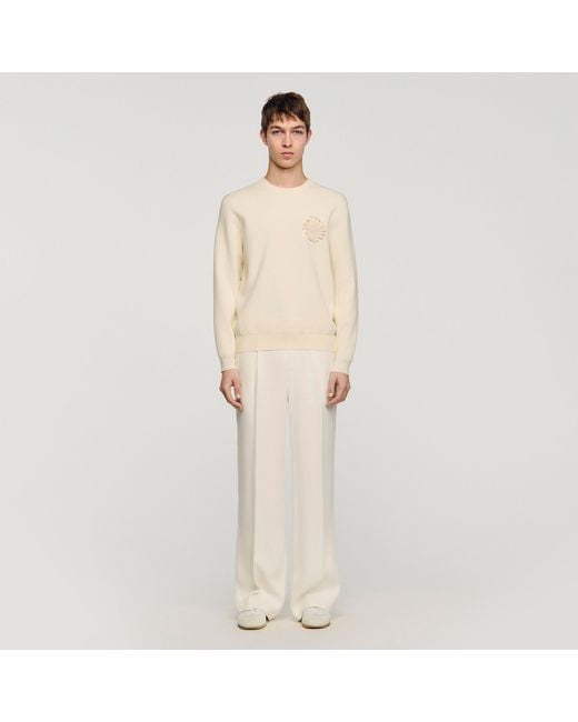 Sandro Natural Crochet Flower Knit Sweatshirt for men