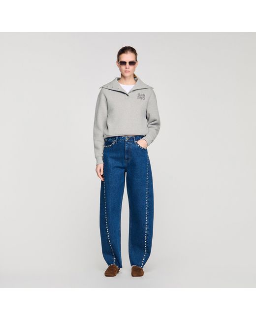 Sandro Blue Rhinestone Barrel Jeans