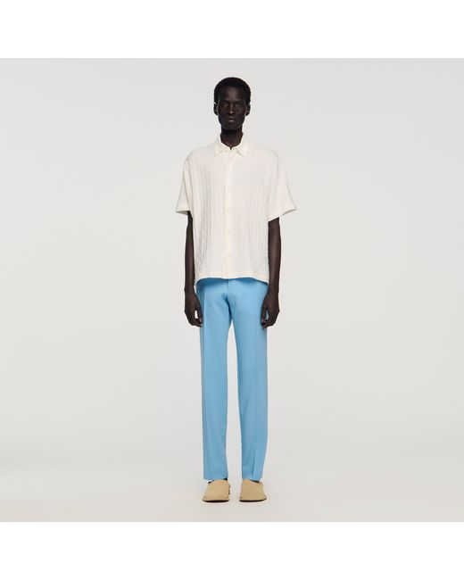 Sandro Blue Square Cross Cotton Jacquard Shirt for men