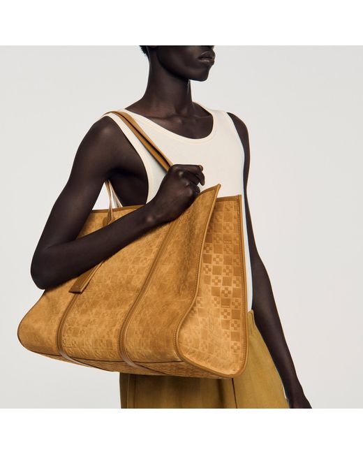 Sandro Brown Split Leather Shopping Bag for men