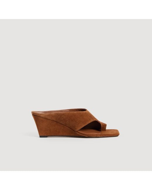 Sandro Brown Suede Wedge Sandals