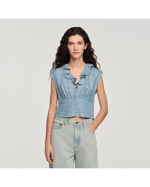 Sandro Blue Sequin Top