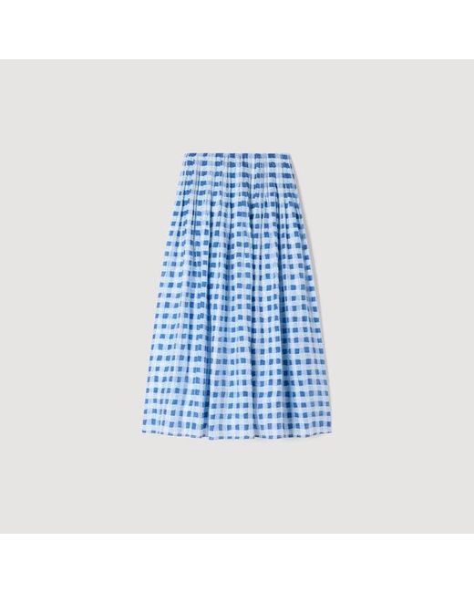 Sandro Blue Long Gingham Linen Skirt