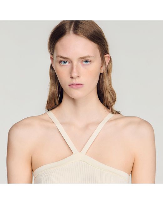 Sandro Blue Short Ribbed Knit Top