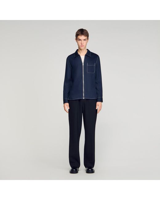 Sandro Blue Loose-Fit Zip-Up Shirt for men