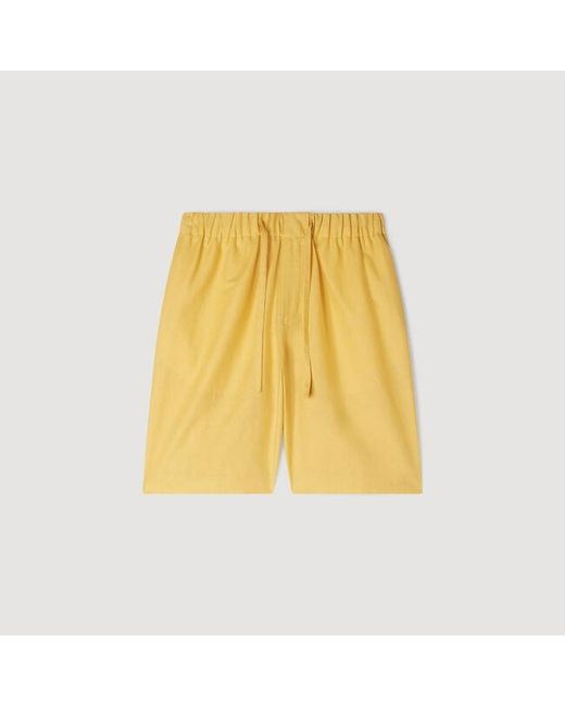 Sandro Yellow Elastic Waist Linen Shorts for men