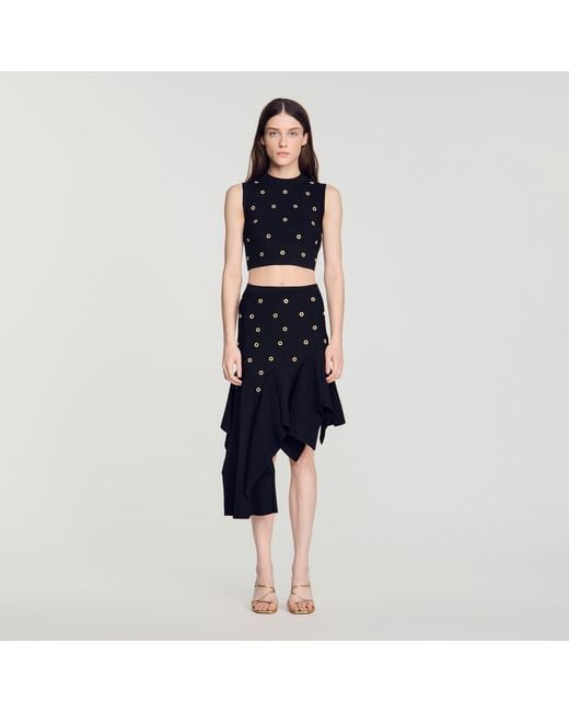 Sandro Blue Studded Knit Skirt