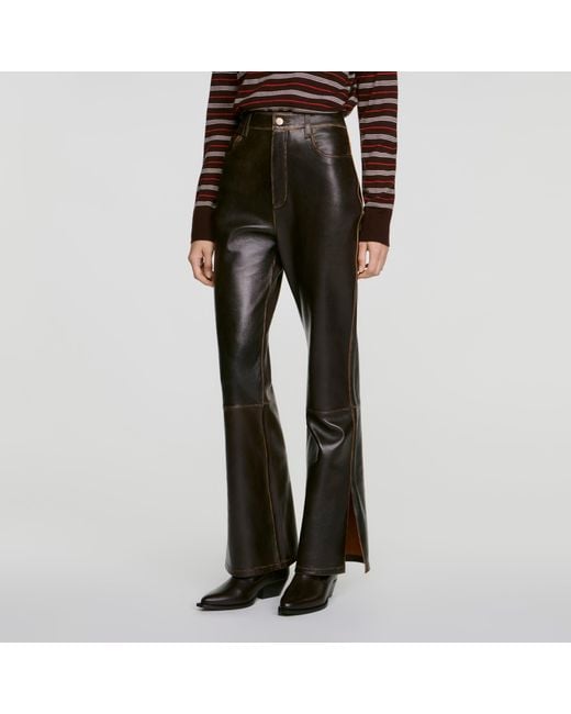 Sandro Red Distressed Leather Trousers
