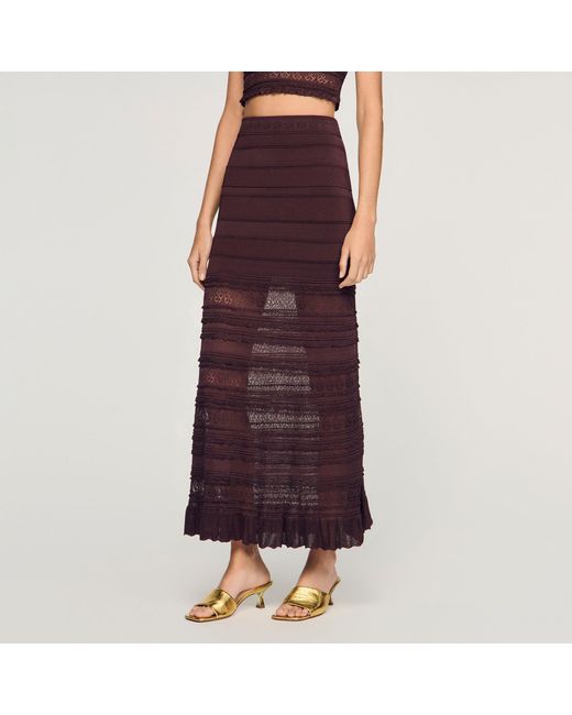 Sandro Purple Pointelle Knit Maxi Skirt