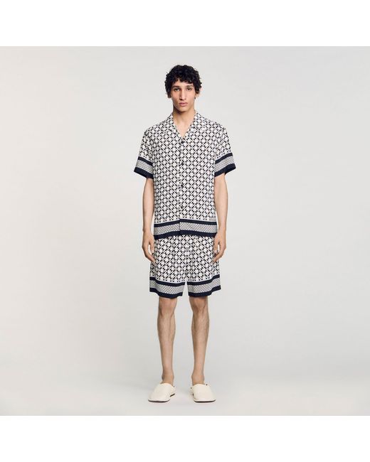 Sandro White Square Cross Motif Flowing Blouse for men