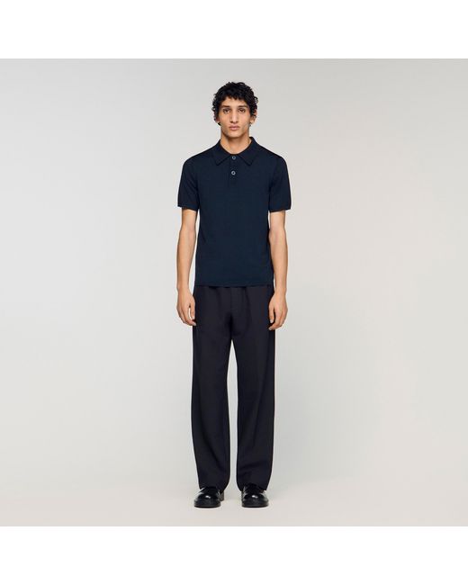 Sandro Blue Short-Sleeve Knitted Polo Shirt for men