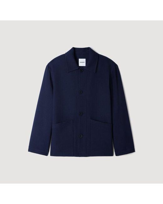 Sandro Blue Buttoned Wool Worker Jacket for men