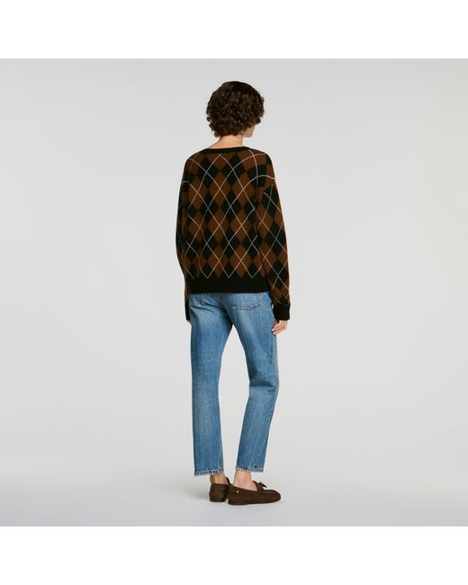 Sandro Blue Rhinestone Argyle Jumper