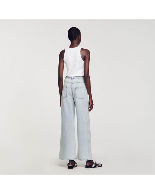 Sandro White Rhinestone-Embellished Jeans