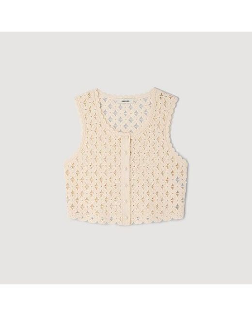 Sandro Natural Beaded Crochet Cardigan