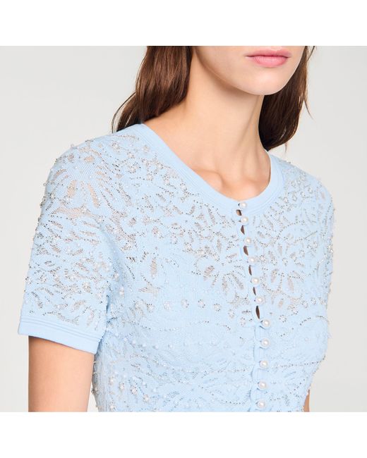 Sandro Blue Beaded Knit Maxi Dress